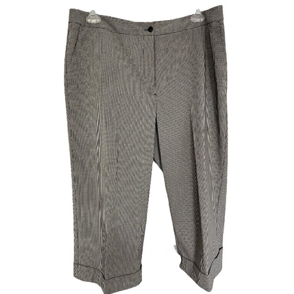 Chico's Wide Leg Cropped Cuffed White Plaid Checkered Pants Size 3 or 16/18 XL